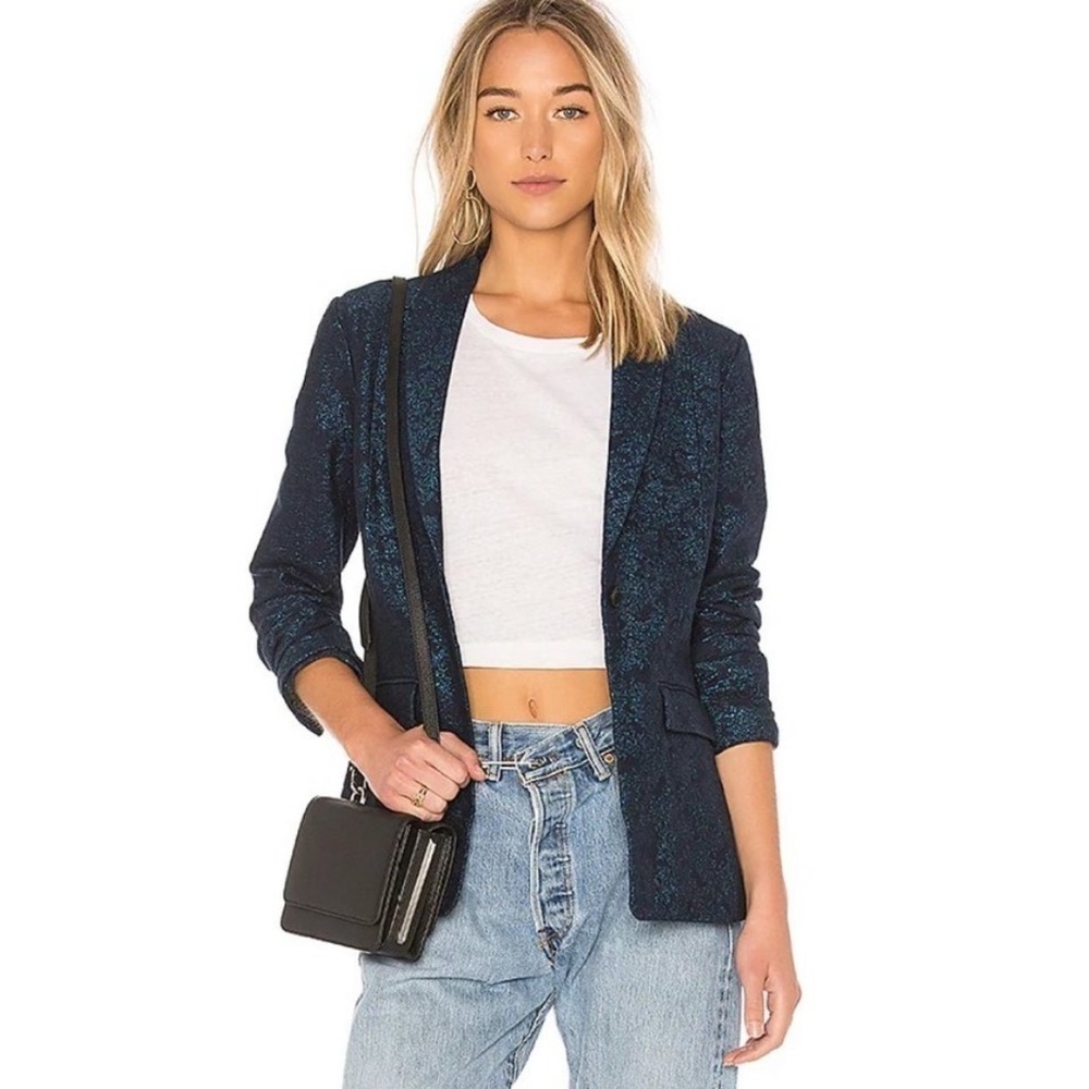 J Brand Layla Blazer Navy Floral Jacquard Xs Aa